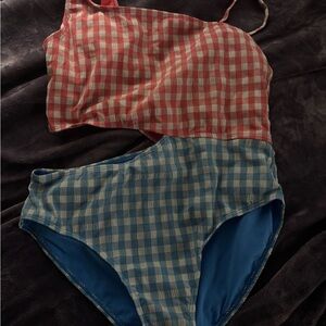 Wonder Nation Red and Blue Plaid One Piece Swimsuit